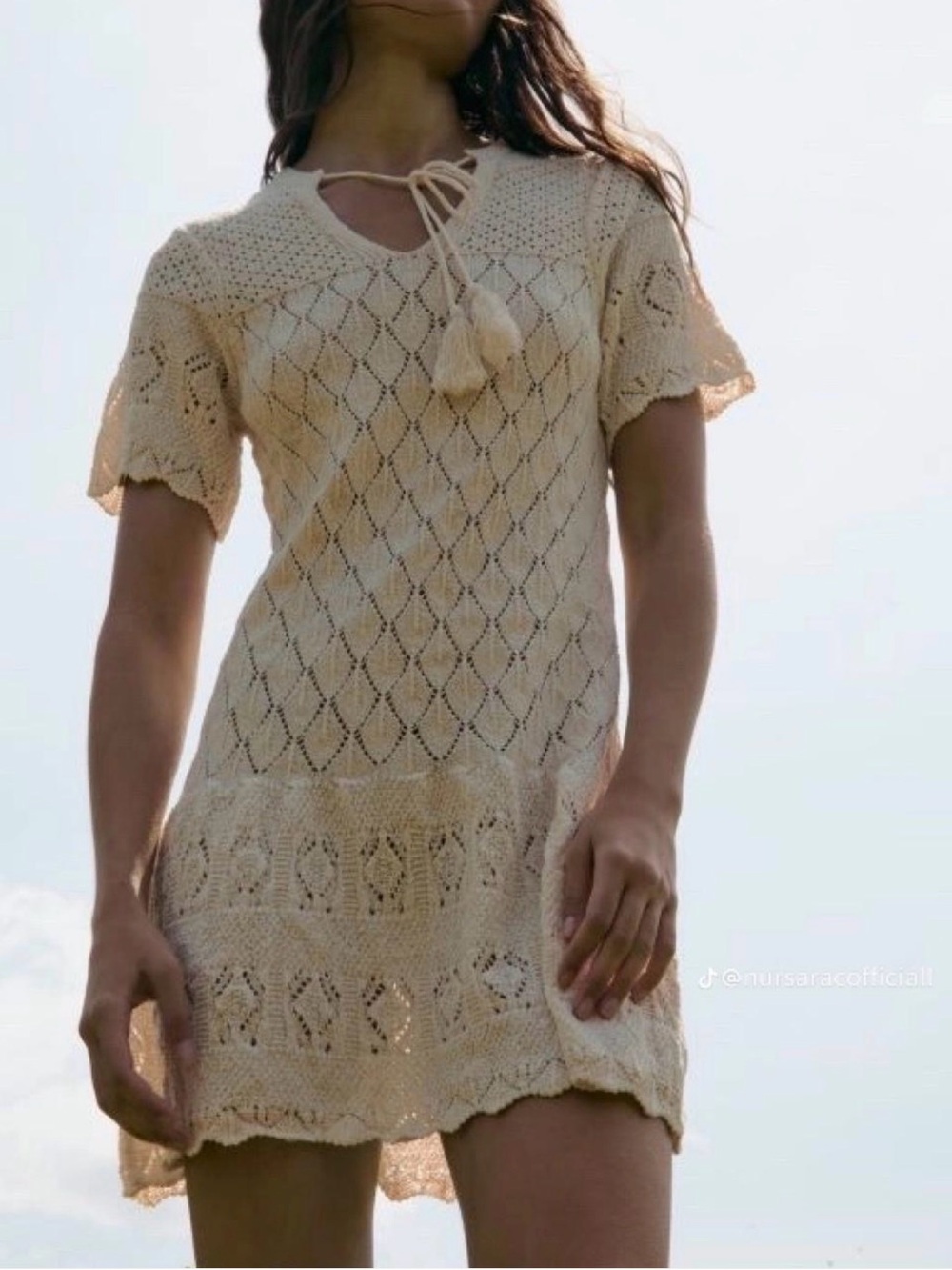 Unique Vintage Collection Zara Knit Tassel Mini Dress | Size S | Cream